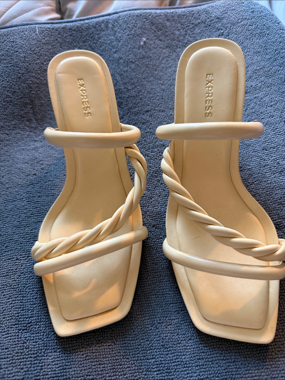 Express Cream Braided Strap Square-Toe Sandals